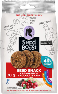 Rosten Seedboost Karpalo & Suklaahippu siemen snack 70 g
